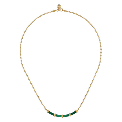 Enamel - 14K Yellow Gold Bujukan Bar Necklace with Chrome Green Enamel