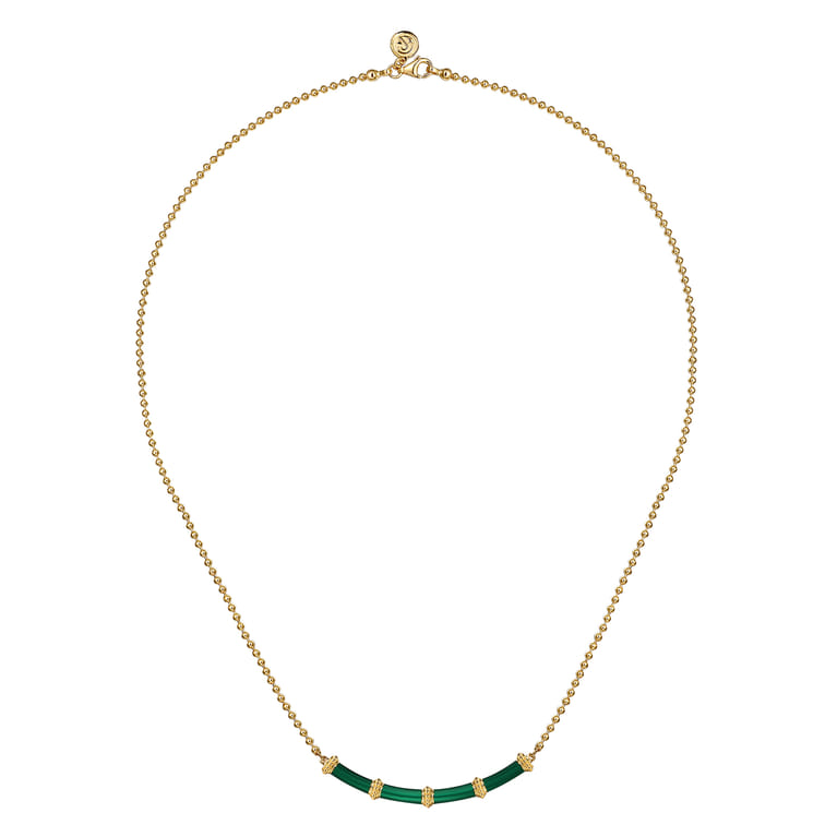 Enamel - 14K Yellow Gold Bujukan Bar Necklace with Chrome Green Enamel - Shot 2