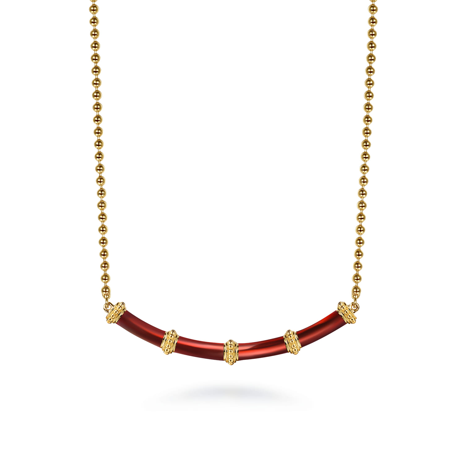 Enamel - 14K Yellow Gold Bujukan Bar Necklace with Chrome Red Enamel - Shot 1