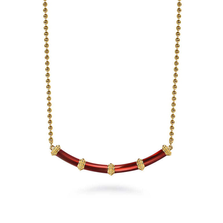 Enamel - 14K Yellow Gold Bujukan Bar Necklace with Chrome Red Enamel - Shot 1