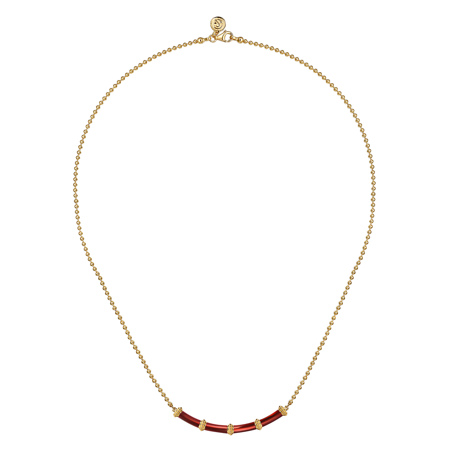 Enamel - 14K Yellow Gold Bujukan Bar Necklace with Chrome Red Enamel - Shot 2