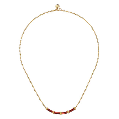 Enamel - 14K Yellow Gold Bujukan Bar Necklace with Chrome Red Enamel
