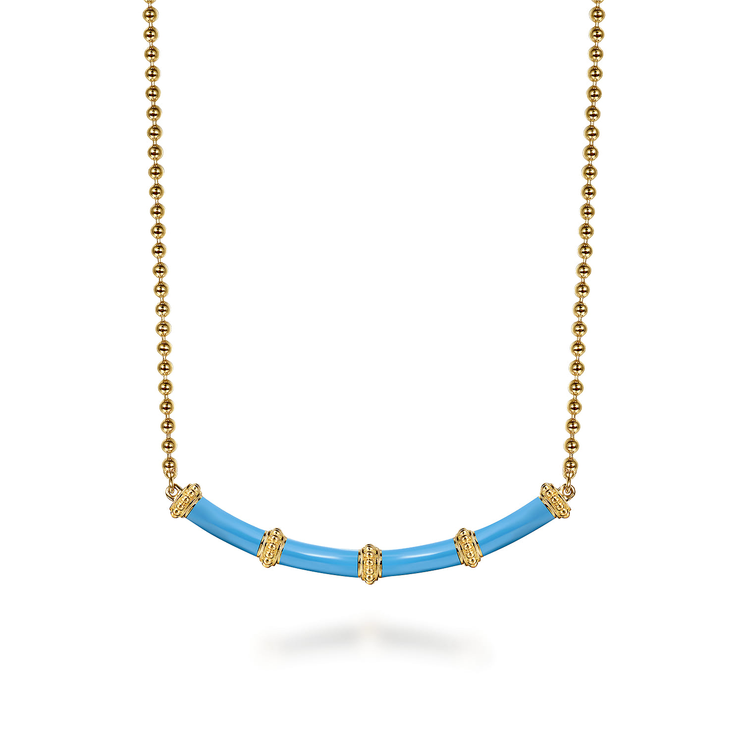 Enamel - 14K Yellow Gold Bujukan Bar Necklace with Dusk Blue Enamel - Shot 1
