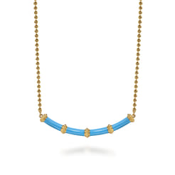 Enamel - 14K Yellow Gold Bujukan Bar Necklace with Dusk Blue Enamel