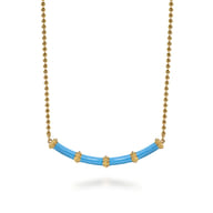 Enamel - 14K Yellow Gold Bujukan Bar Necklace with Dusk Blue Enamel