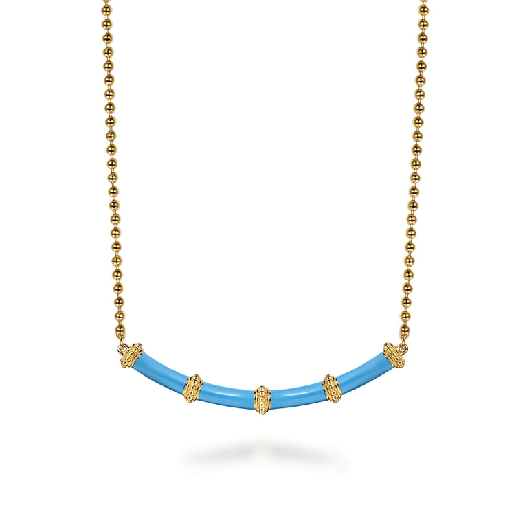 Enamel - 14K Yellow Gold Bujukan Bar Necklace with Dusk Blue Enamel - Shot 1
