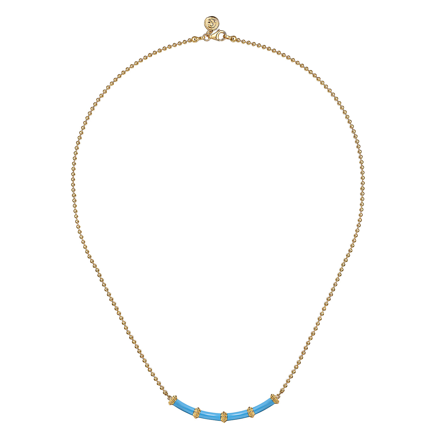 Enamel - 14K Yellow Gold Bujukan Bar Necklace with Dusk Blue Enamel - Shot 2