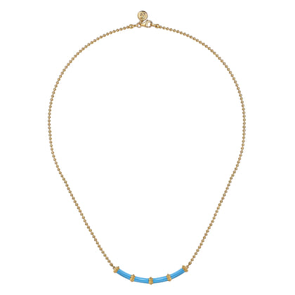 Enamel - 14K Yellow Gold Bujukan Bar Necklace with Dusk Blue Enamel