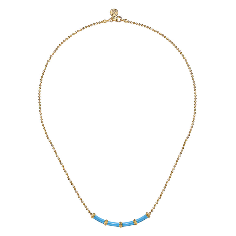 Enamel - 14K Yellow Gold Bujukan Bar Necklace with Dusk Blue Enamel - Shot 2