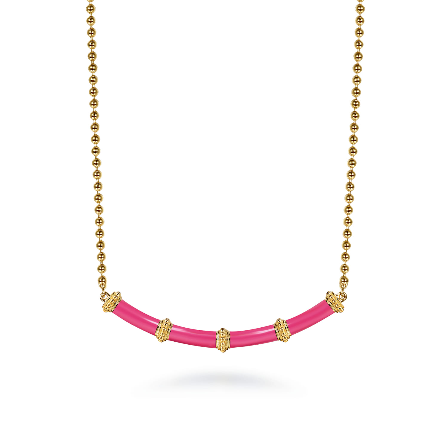 Enamel - 14K Yellow Gold Bujukan Bar Necklace with Fuchsia Enamel - Shot 1
