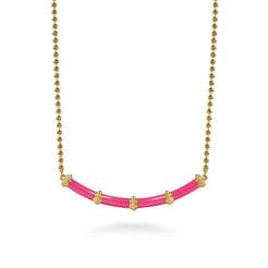 Enamel - 14K Yellow Gold Bujukan Bar Necklace with Fuchsia Enamel