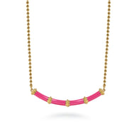 Enamel - 14K Yellow Gold Bujukan Bar Necklace with Fuchsia Enamel