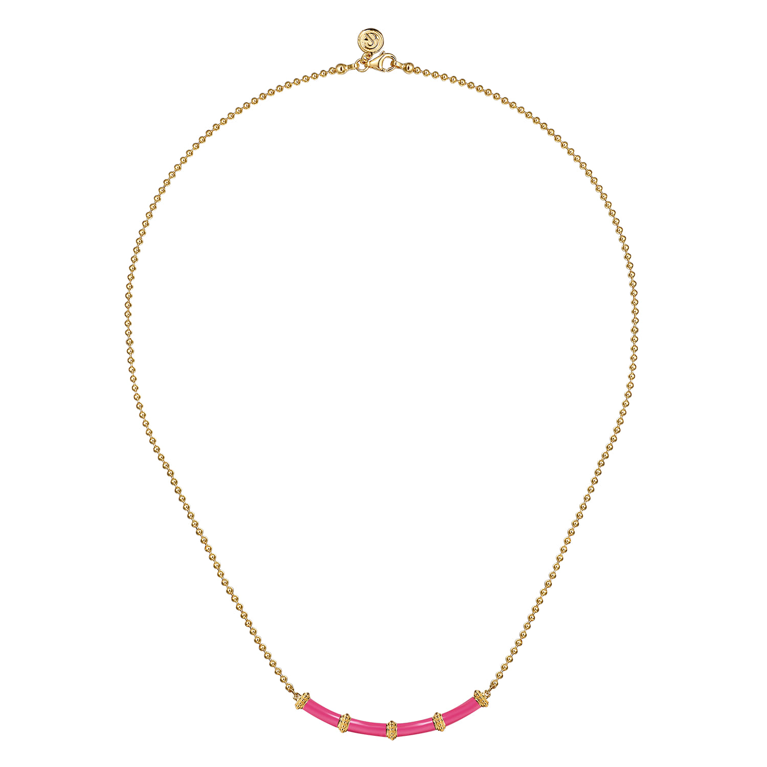 Enamel - 14K Yellow Gold Bujukan Bar Necklace with Fuchsia Enamel - Shot 2