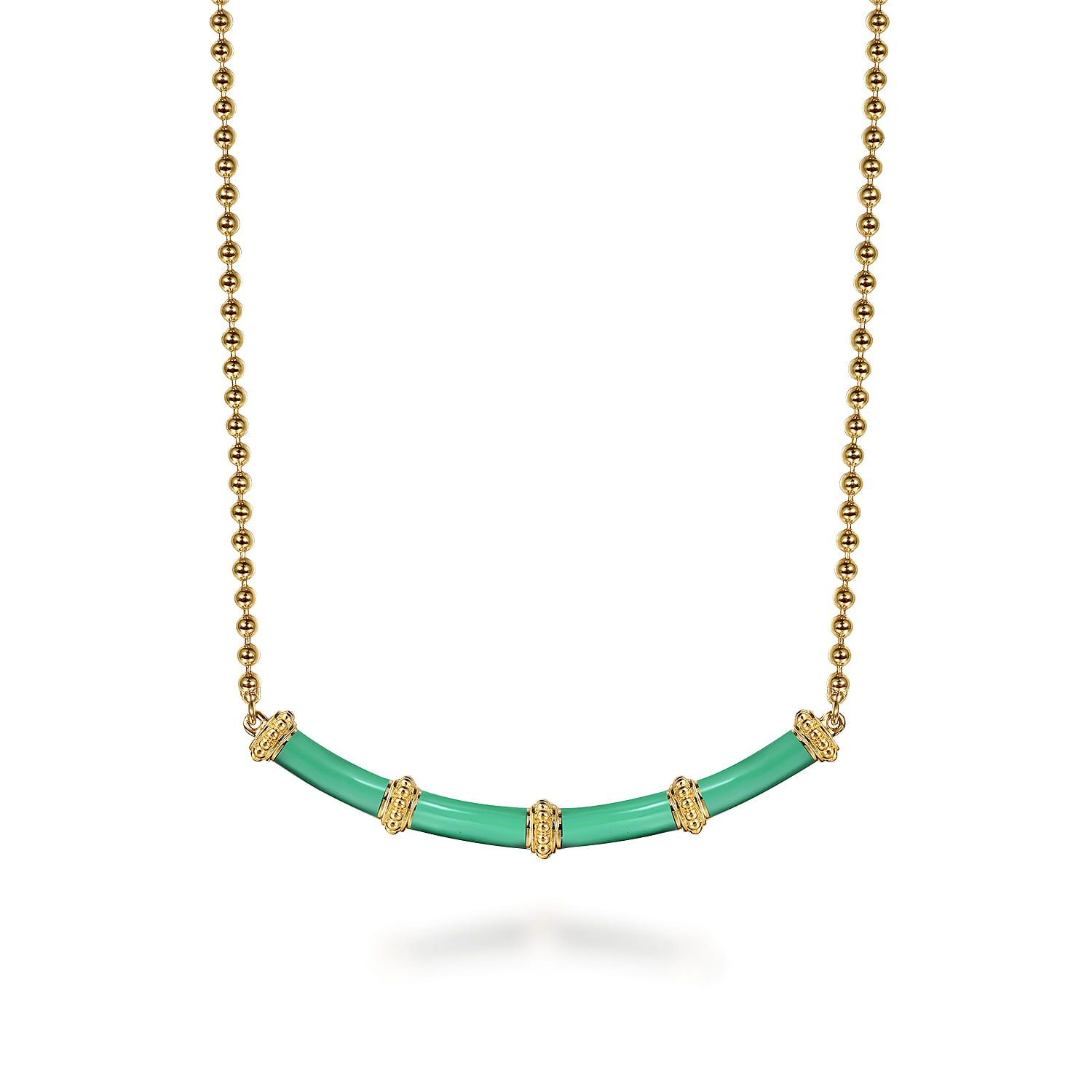 Enamel - 14K Yellow Gold Bujukan Bar Necklace with Mint Green Enamel - Shot 1