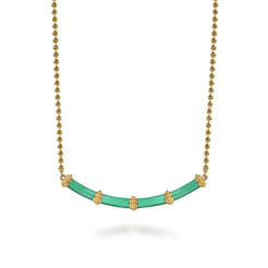 Enamel - 14K Yellow Gold Bujukan Bar Necklace with Mint Green Enamel