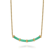 Enamel - 14K Yellow Gold Bujukan Bar Necklace with Mint Green Enamel