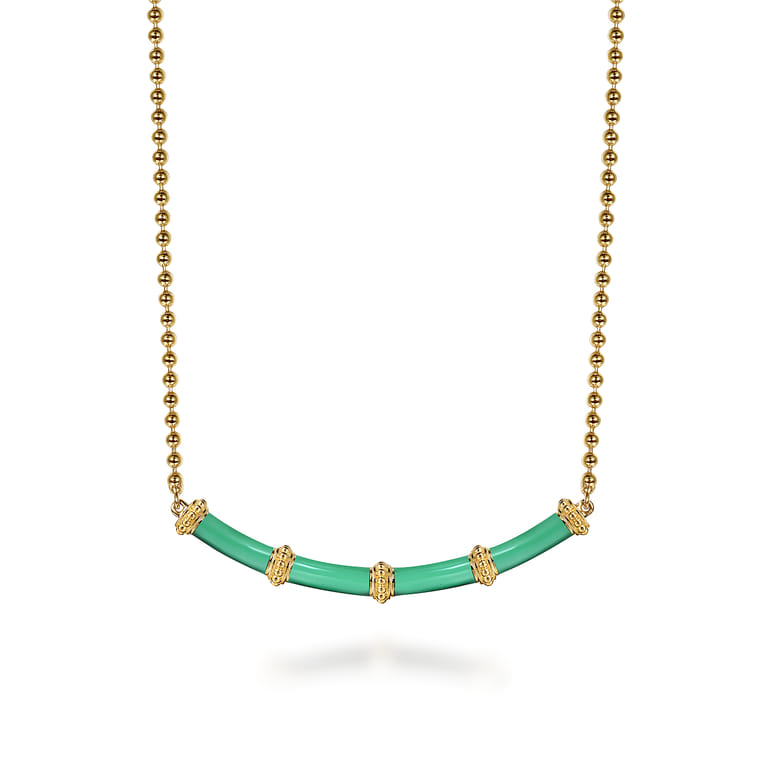 Enamel - 14K Yellow Gold Bujukan Bar Necklace with Mint Green Enamel - Shot 1
