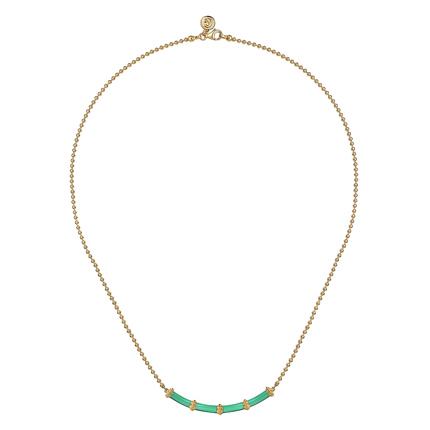 Enamel - 14K Yellow Gold Bujukan Bar Necklace with Mint Green Enamel - Shot 2