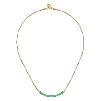 Enamel - 14K Yellow Gold Bujukan Bar Necklace with Mint Green Enamel