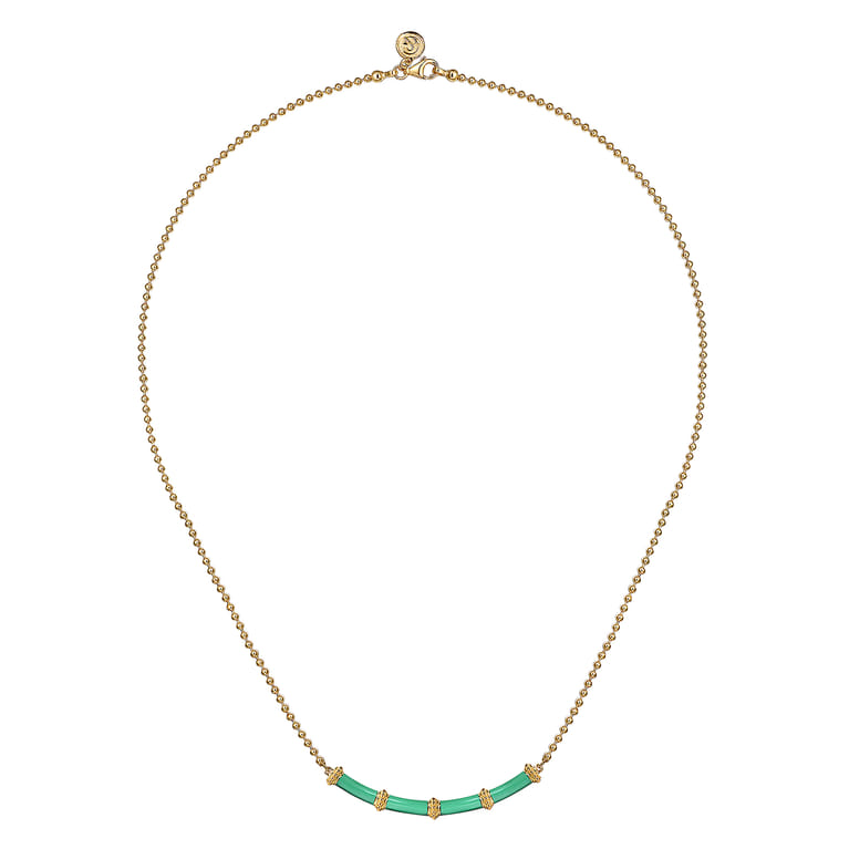 Enamel - 14K Yellow Gold Bujukan Bar Necklace with Mint Green Enamel - Shot 2
