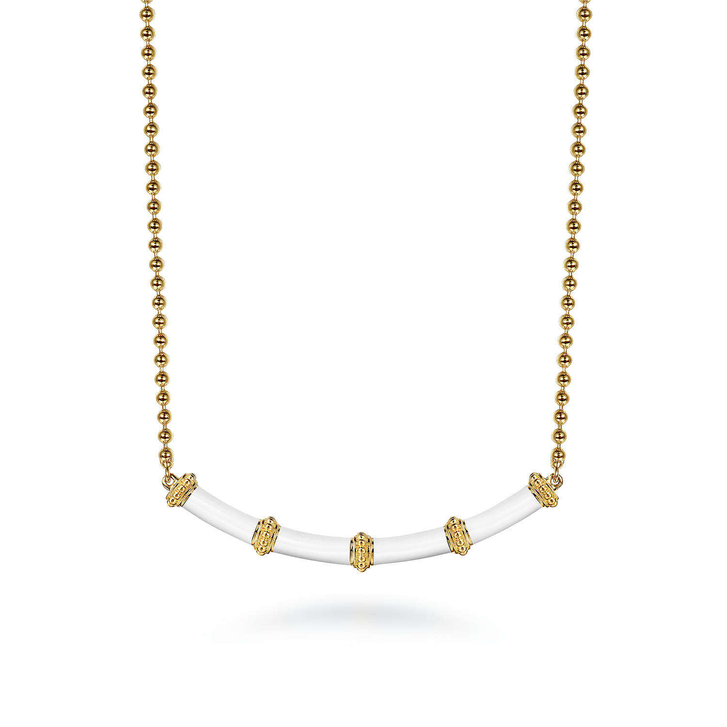 Enamel - 14K Yellow Gold Bujukan Bar Necklace with White Enamel - Shot 1