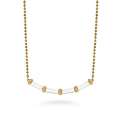 Enamel - 14K Yellow Gold Bujukan Bar Necklace with White Enamel