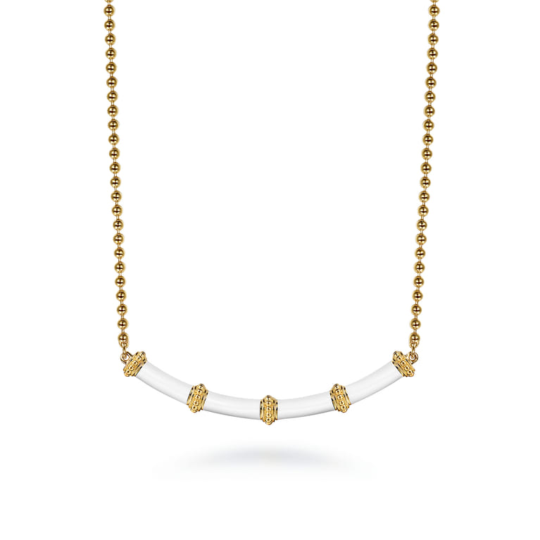 Enamel - 14K Yellow Gold Bujukan Bar Necklace with White Enamel - Shot 1