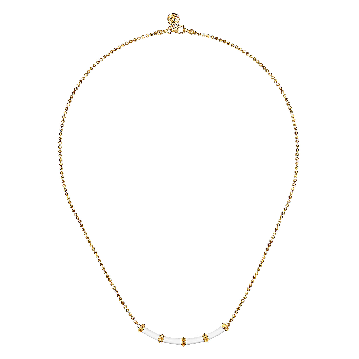 Enamel - 14K Yellow Gold Bujukan Bar Necklace with White Enamel - Shot 2