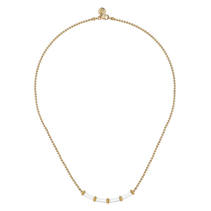 Enamel - 14K Yellow Gold Bujukan Bar Necklace with White Enamel
