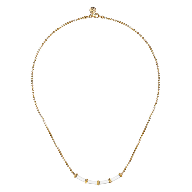 Enamel - 14K Yellow Gold Bujukan Bar Necklace with White Enamel - Shot 2