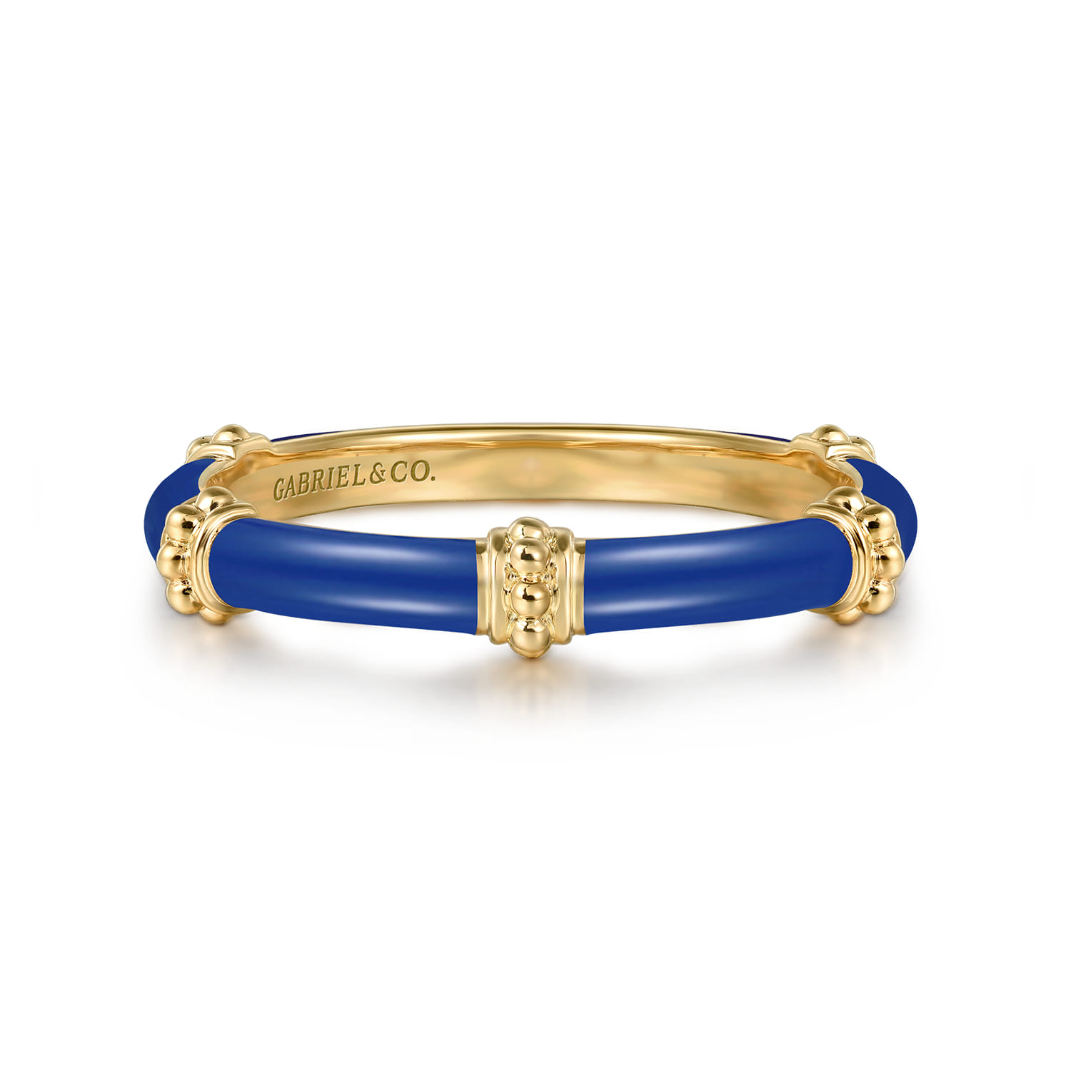 Enamel - 14K Yellow Gold Bujukan Bar Split Stackable with Admiral Blue Enamel - Shot 1