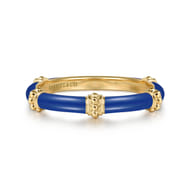 Enamel - 14K Yellow Gold Bujukan Bar Split Stackable with Admiral Blue Enamel
