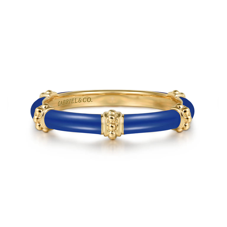 Enamel - 14K Yellow Gold Bujukan Bar Split Stackable with Admiral Blue Enamel - Shot 1