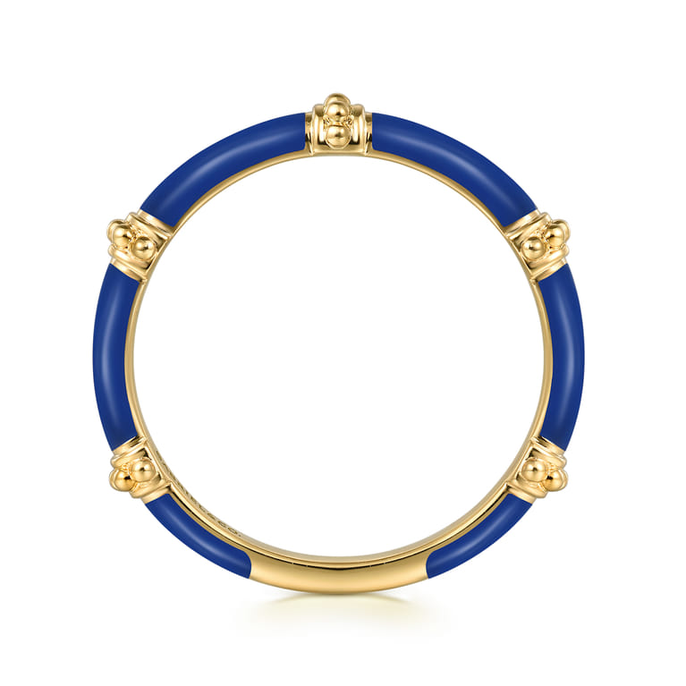 Enamel - 14K Yellow Gold Bujukan Bar Split Stackable with Admiral Blue Enamel - Shot 2