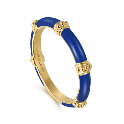 Enamel - 14K Yellow Gold Bujukan Bar Split Stackable with Admiral Blue Enamel