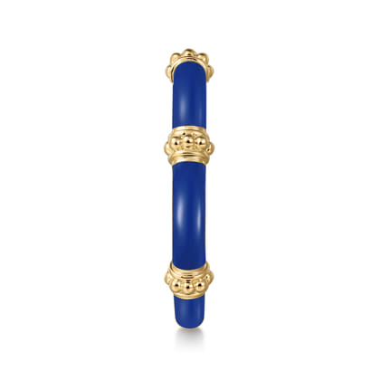 Enamel - 14K Yellow Gold Bujukan Bar Split Stackable with Admiral Blue Enamel