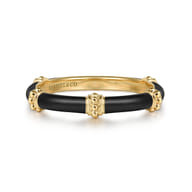 Enamel - 14K Yellow Gold Bujukan Bar Split Stackable with Black Enamel