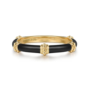 Enamel - 14K Yellow Gold Bujukan Bar Split Stackable with Black Enamel