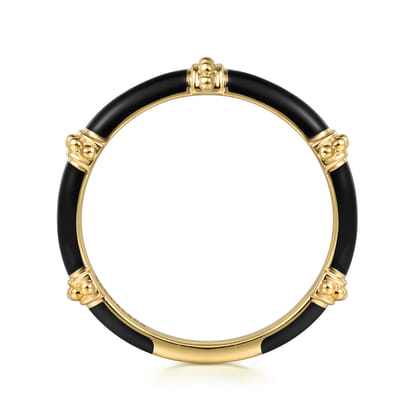 Enamel - 14K Yellow Gold Bujukan Bar Split Stackable with Black Enamel