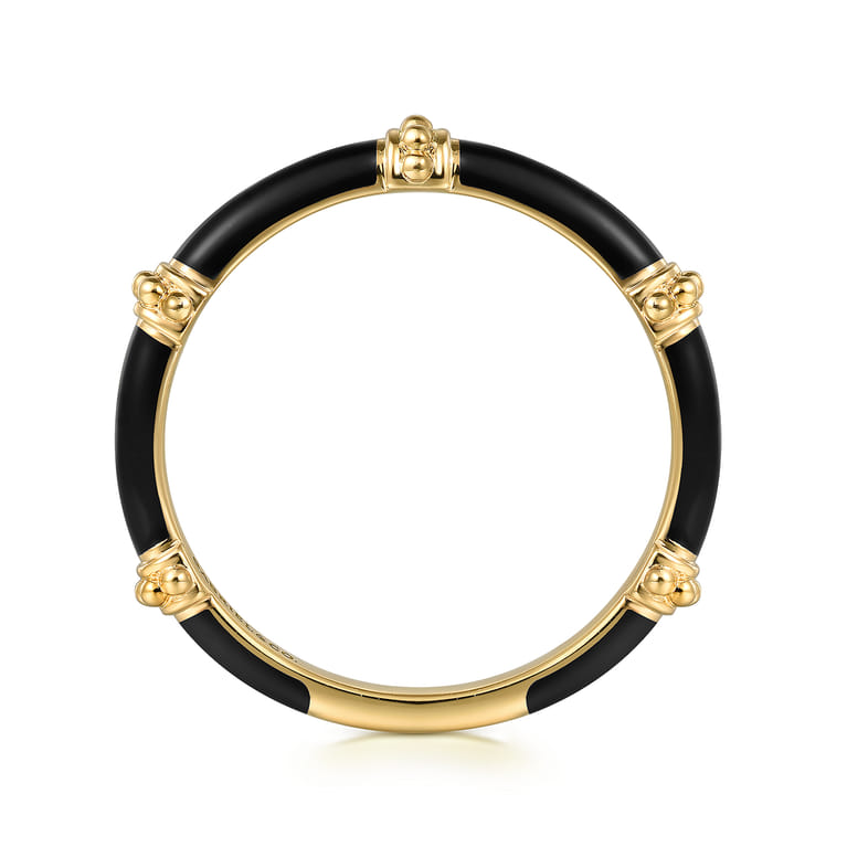 Enamel - 14K Yellow Gold Bujukan Bar Split Stackable with Black Enamel - Shot 2