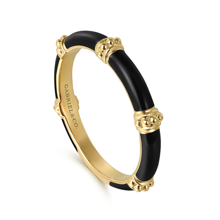Enamel - 14K Yellow Gold Bujukan Bar Split Stackable with Black Enamel - Shot 3