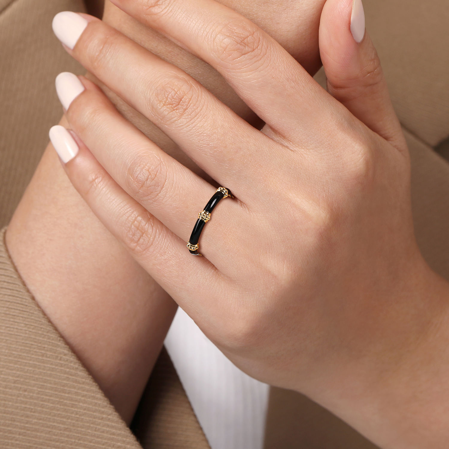 Enamel - 14K Yellow Gold Bujukan Bar Split Stackable with Black Enamel