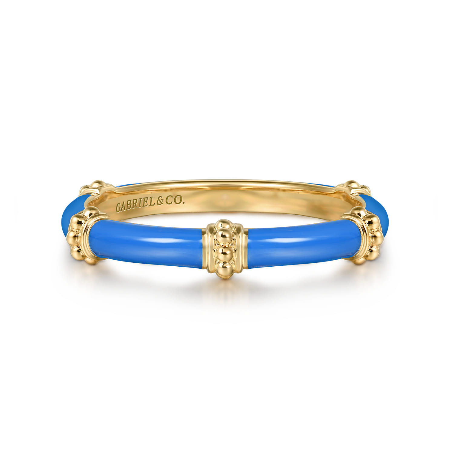 Enamel - 14K Yellow Gold Bujukan Bar Split Stackable with Blue Enamel - Shot 1