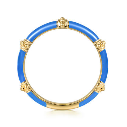 Enamel - 14K Yellow Gold Bujukan Bar Split Stackable with Blue Enamel