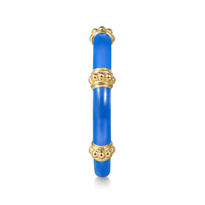 Enamel - 14K Yellow Gold Bujukan Bar Split Stackable with Blue Enamel