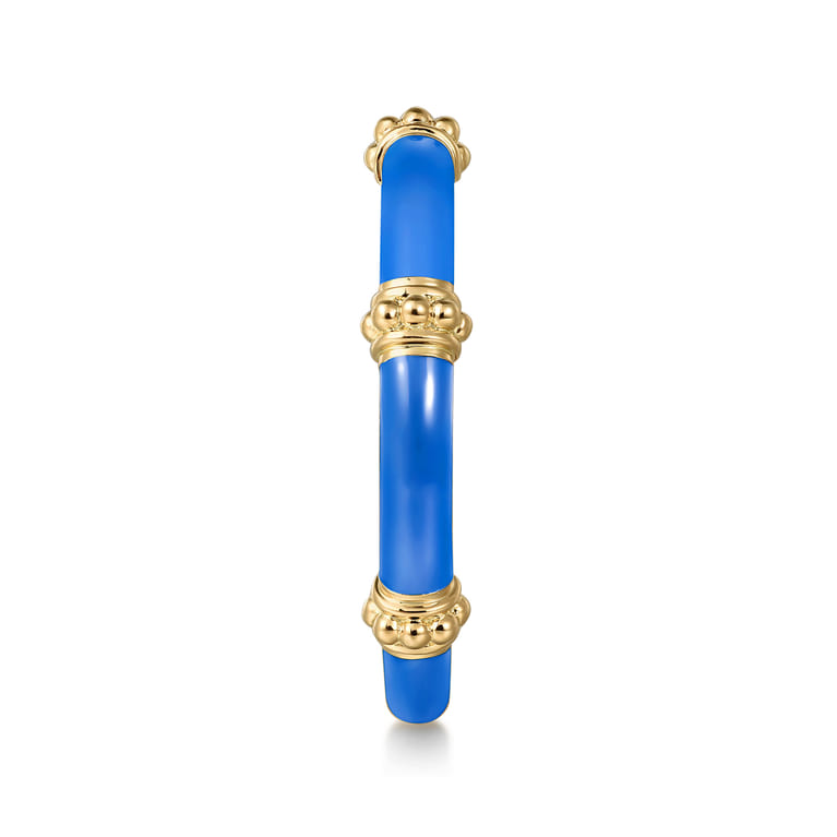 Enamel - 14K Yellow Gold Bujukan Bar Split Stackable with Blue Enamel - Shot 4