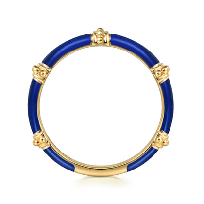 Enamel - 14K Yellow Gold Bujukan Bar Split Stackable with Chrome Blue Enamel