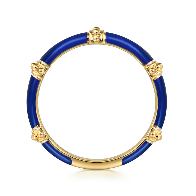 Enamel - 14K Yellow Gold Bujukan Bar Split Stackable with Chrome Blue Enamel - Shot 2