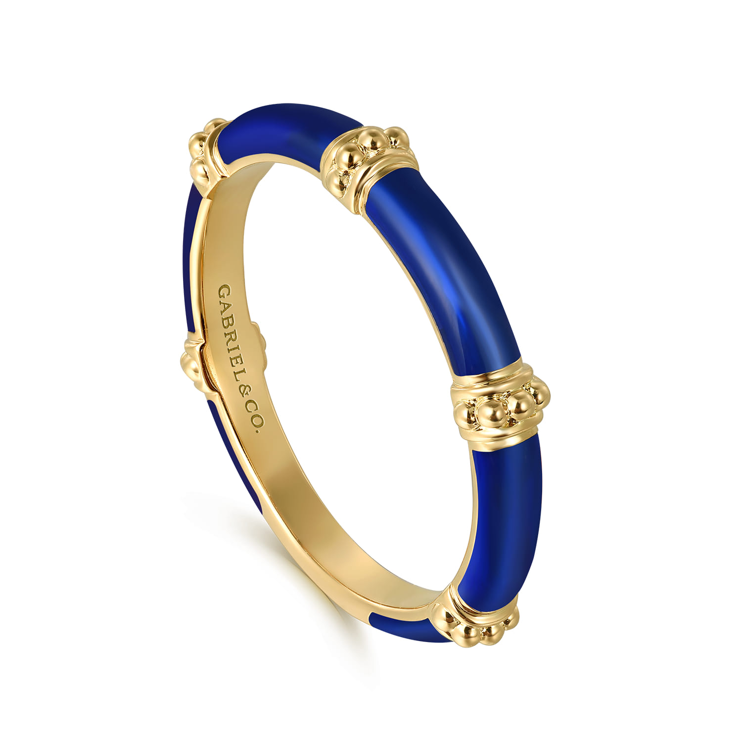Enamel - 14K Yellow Gold Bujukan Bar Split Stackable with Chrome Blue Enamel - Shot 3