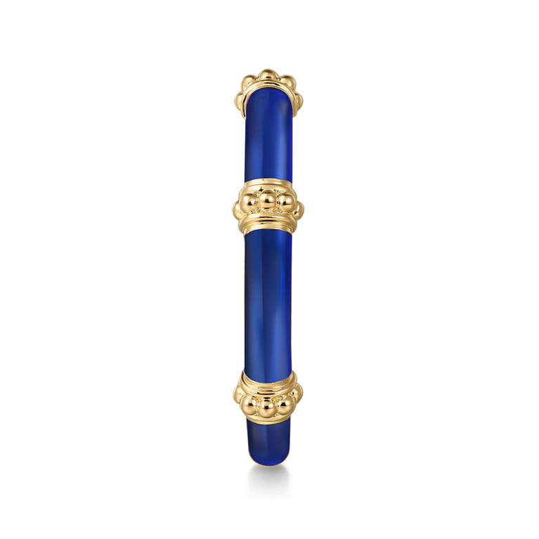 Enamel - 14K Yellow Gold Bujukan Bar Split Stackable with Chrome Blue Enamel - Shot 4